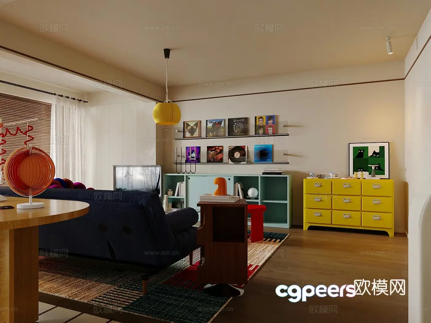 Modern home living room Bauhaus living room Memphis living room Retro style living room Dopamine living room 3d model
