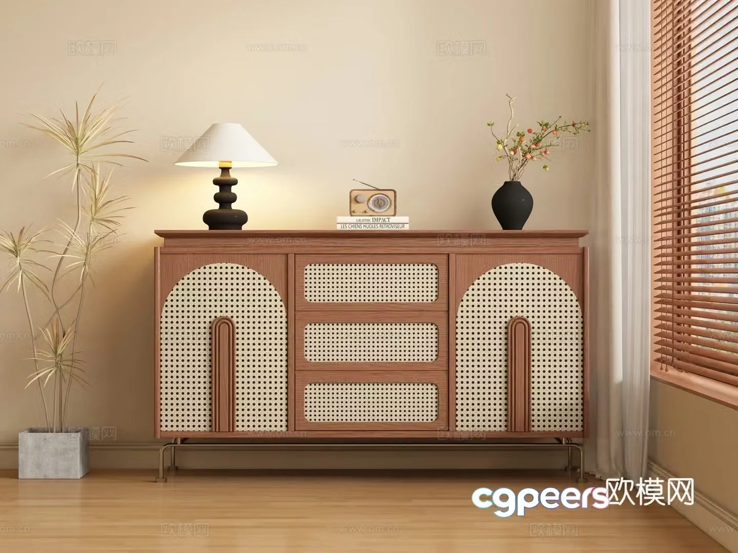 Middle-aged style porch cabinet side cabinet 3D model
