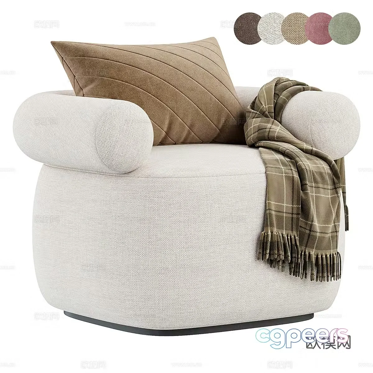 Modern cream style fabric sofa chair 3d model