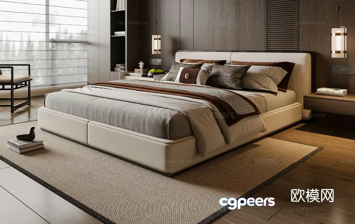 New Chinese style double bed 3d model