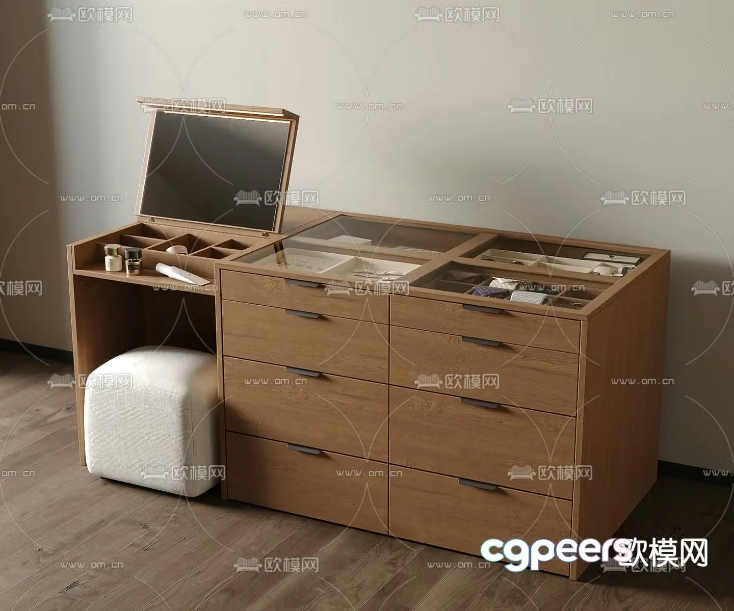 Medieval style dressing table jewelry cabinet 3d model