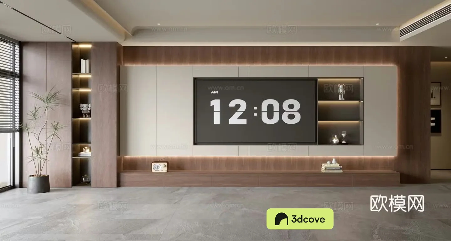 Middle-aged TV background wall 3d model