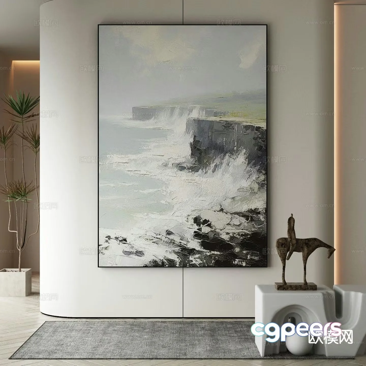 Modern decorative painting oil painting seaside hanging painting 3D model