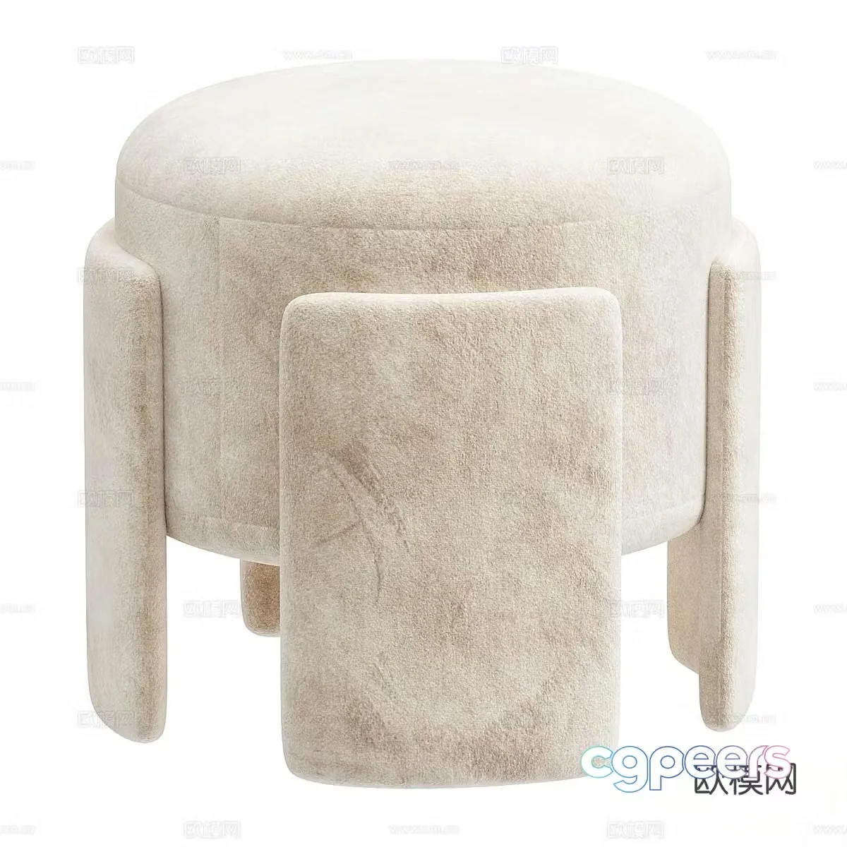 The Invisible Cream Style Stool Plush Stool Fabric Stool 3D Model