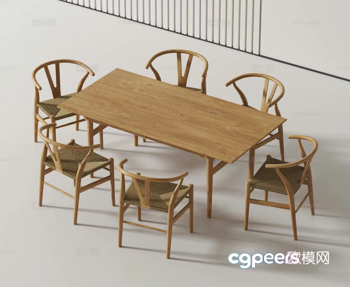 Log dining table and chairs 3d model