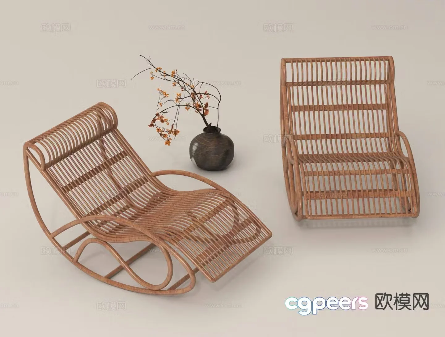 New Chinese rocking chair rattan chair recliner 3d model