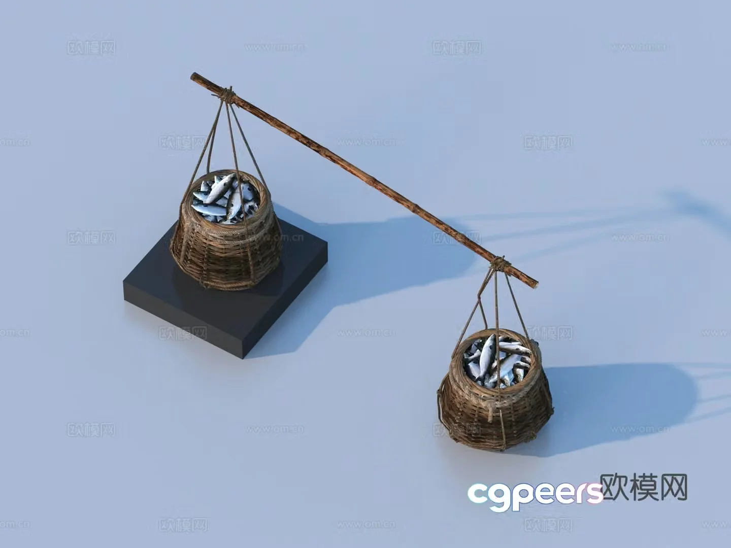 Bamboo pole fish basket fish gear weaving container 3d model