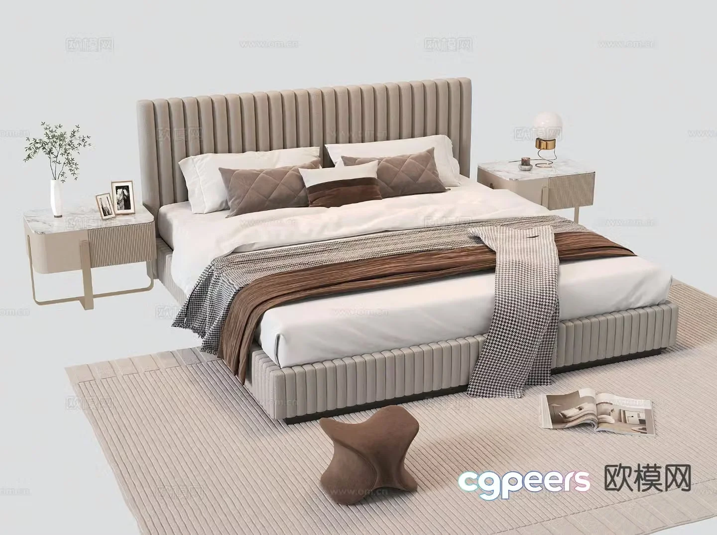 French bed double bed 3d model