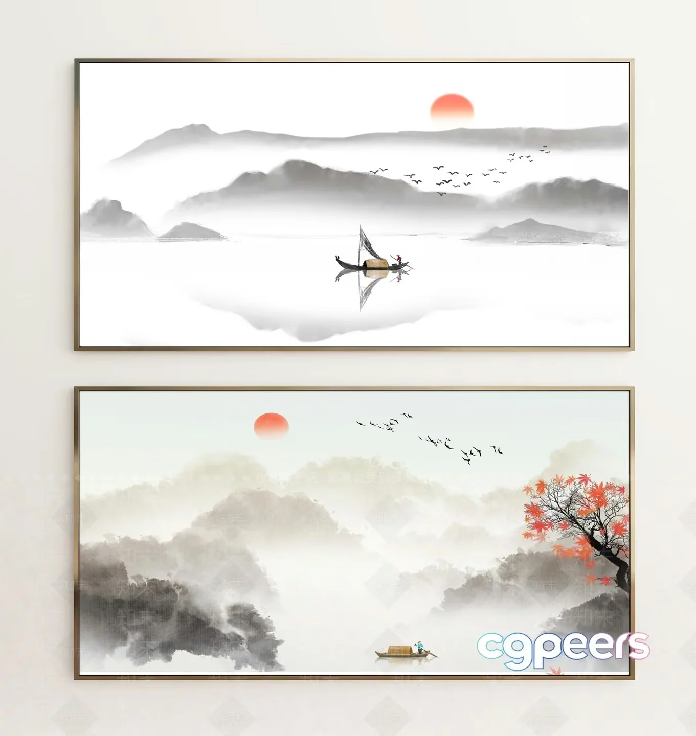 Two Framed Paintings Of A Serene Landscape 3D Model – 6612 – VRAY Render