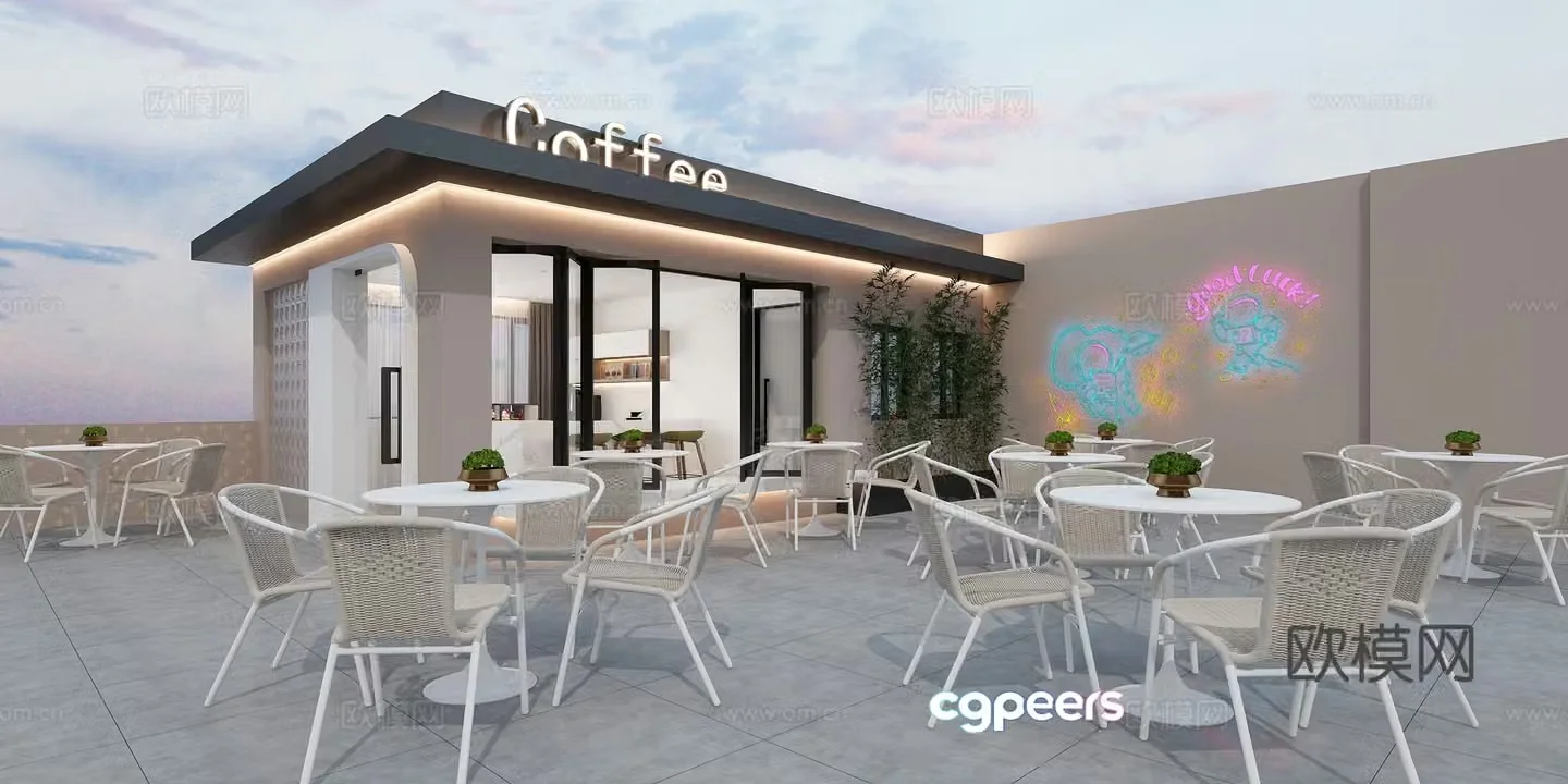 Modern coffee shop commercial exterior 3d model