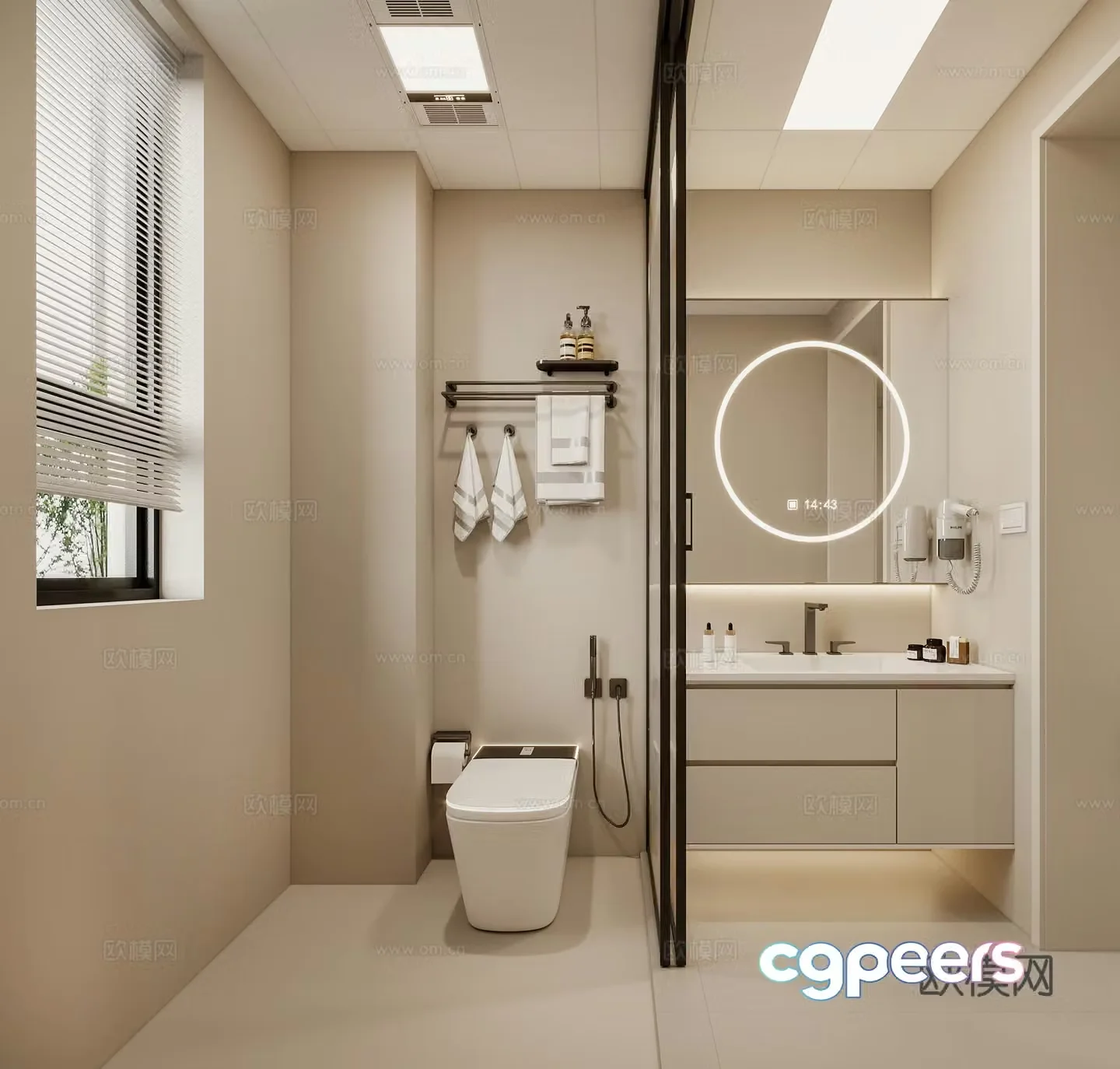 Modern cream style bathroom sink mirror toilet 3d model