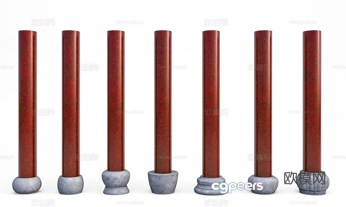 New Chinese column cylinder column cornerstone 3D model