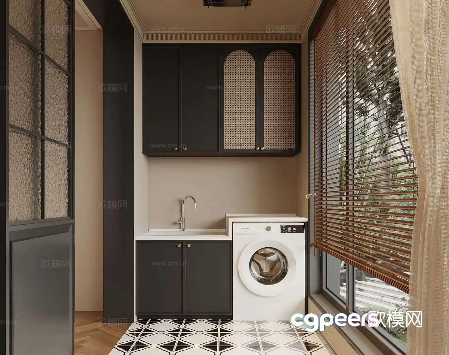 French balcony laundry room 3d model