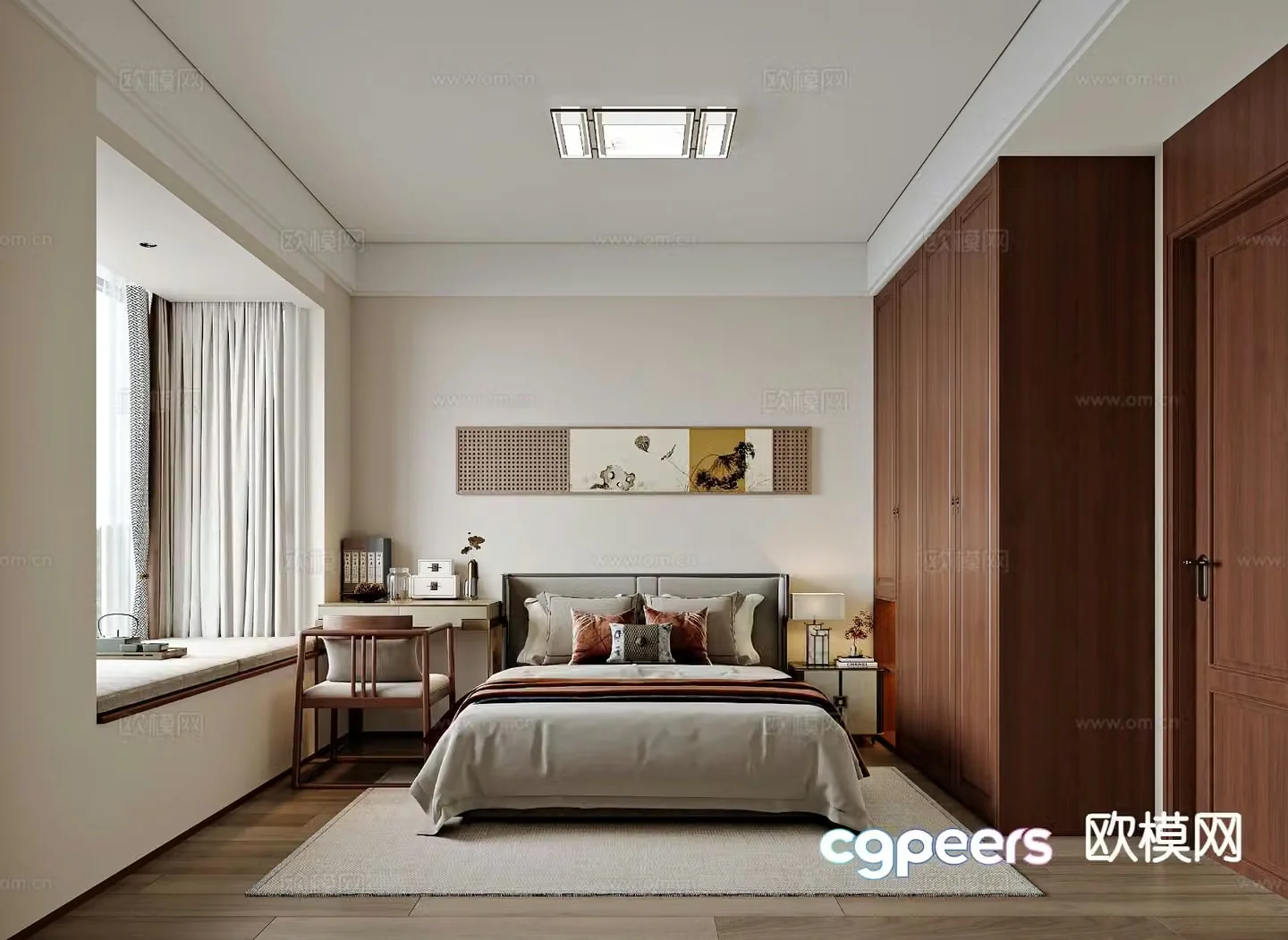 Chinese style second bedroom elder bedroom elderly room 3D model