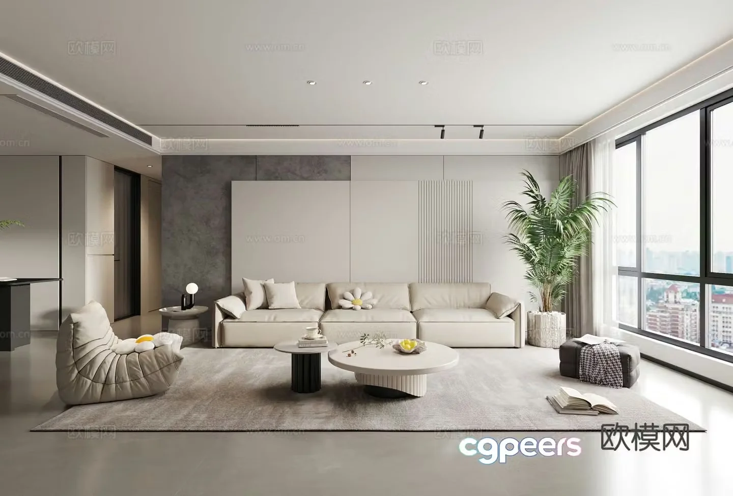Modern simple living room leisure chair lazy sofa coffee table combination sofa potted plant 3D model