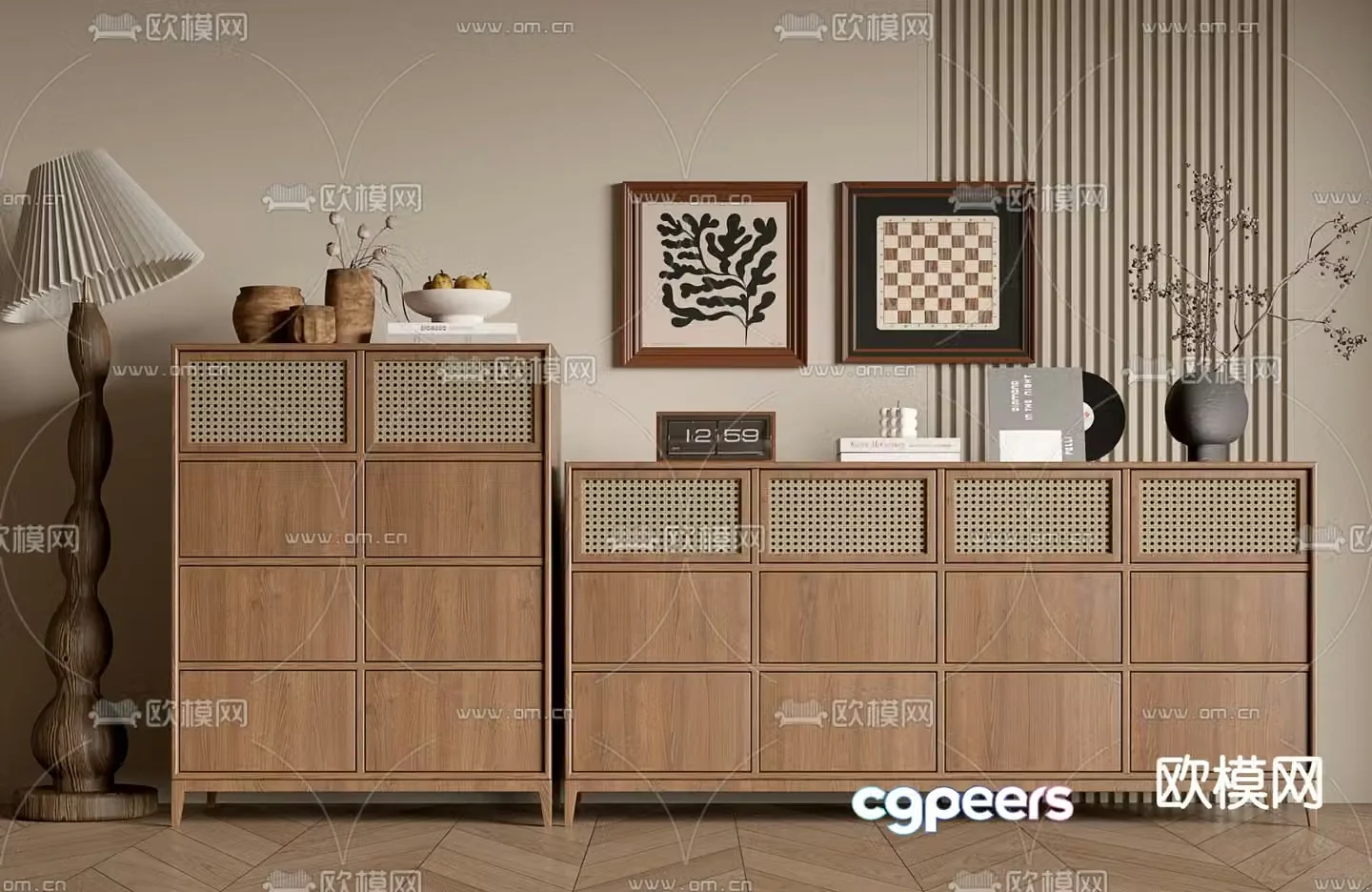 Middle-aged style side door cabinet side cabinet 3D model