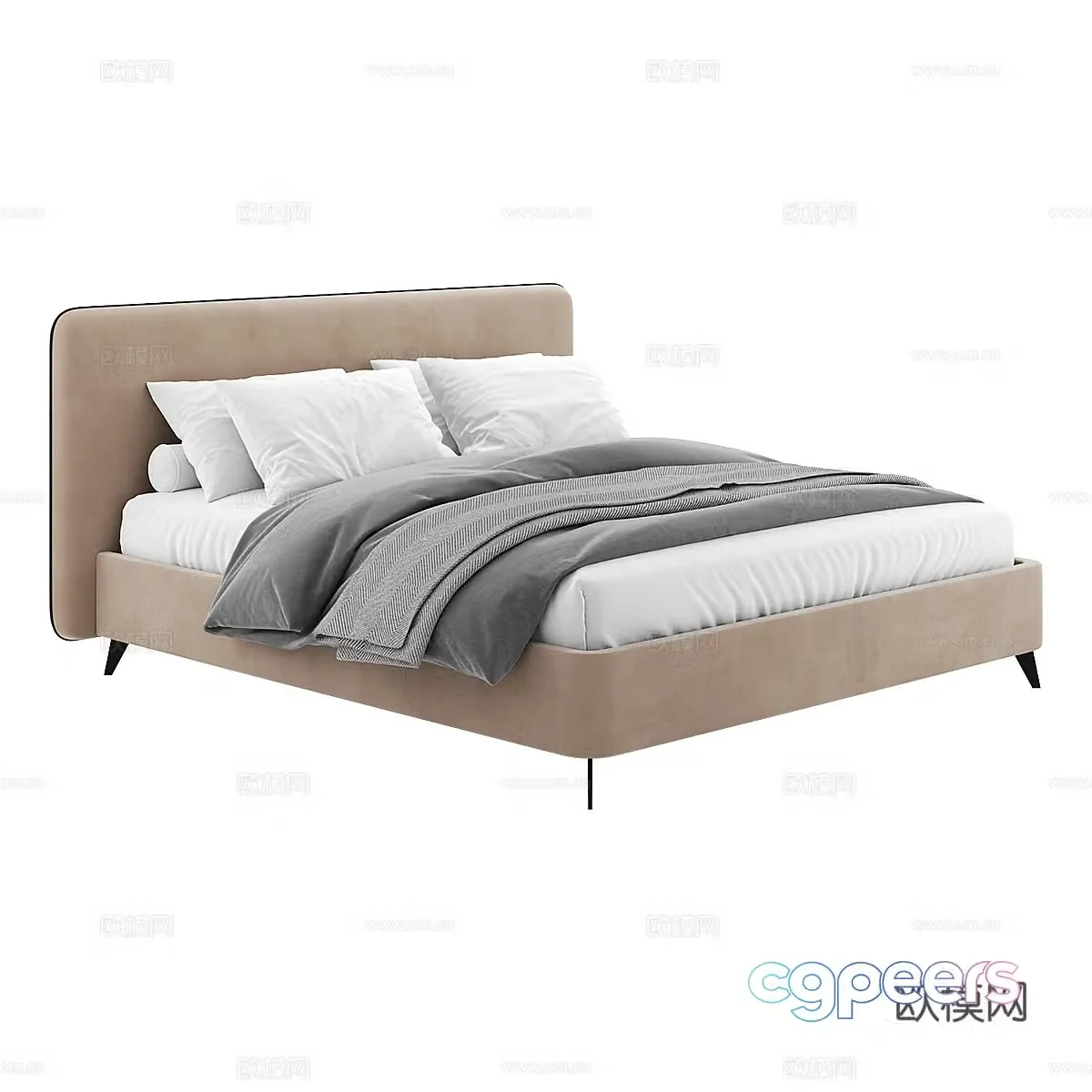 Modern minimalist fabric double bed 3D model