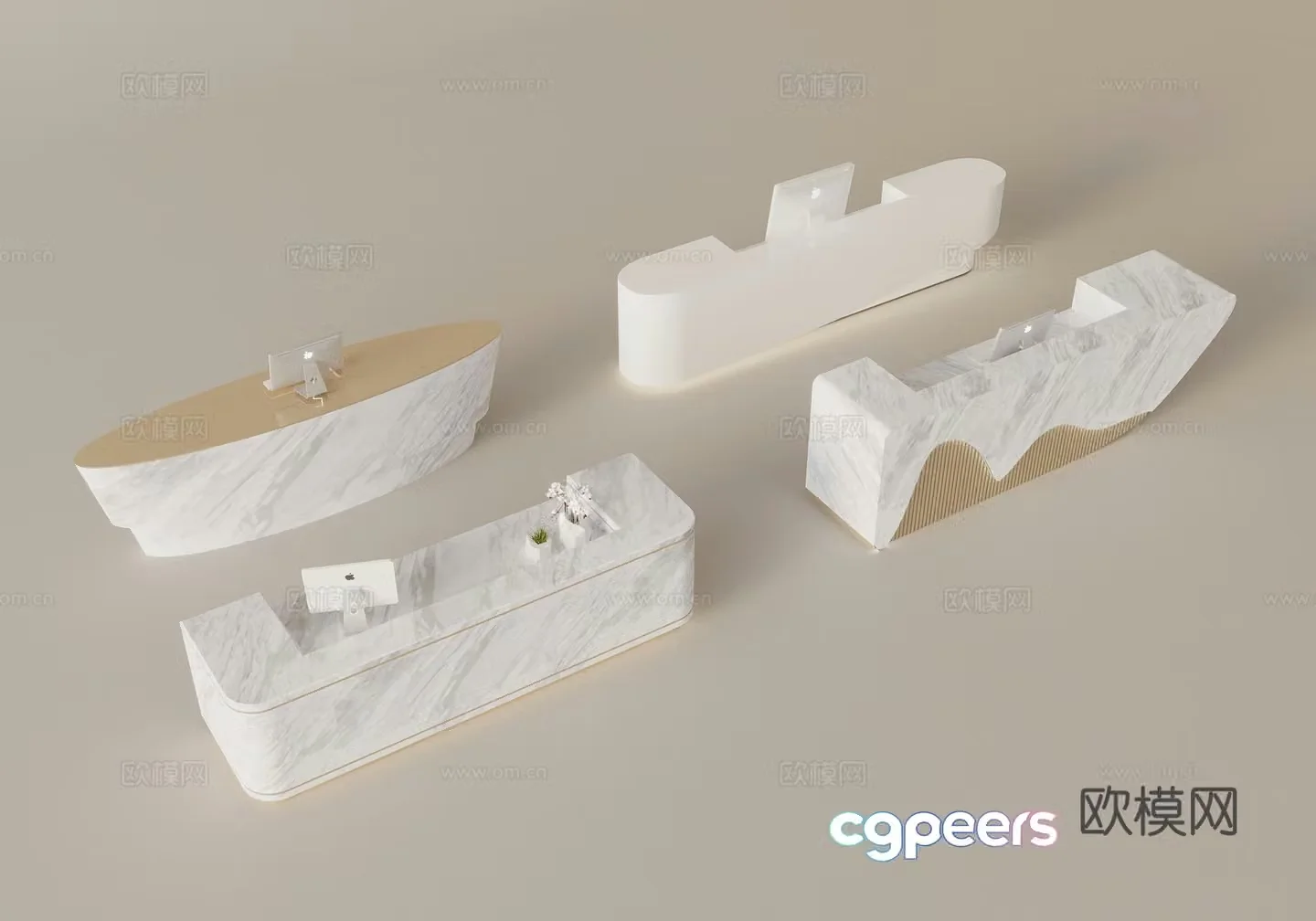 Modern marble front desk service desk reception platform 3D model
