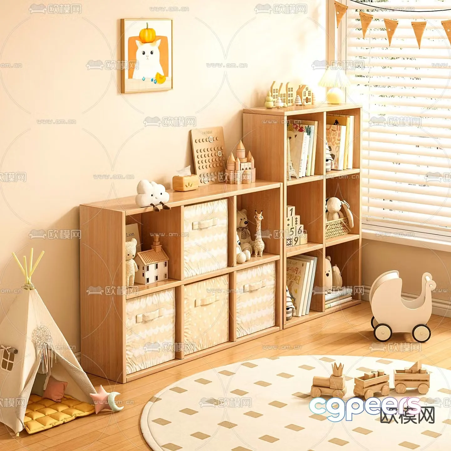 Children’s bookcase storage cabinet 3d model