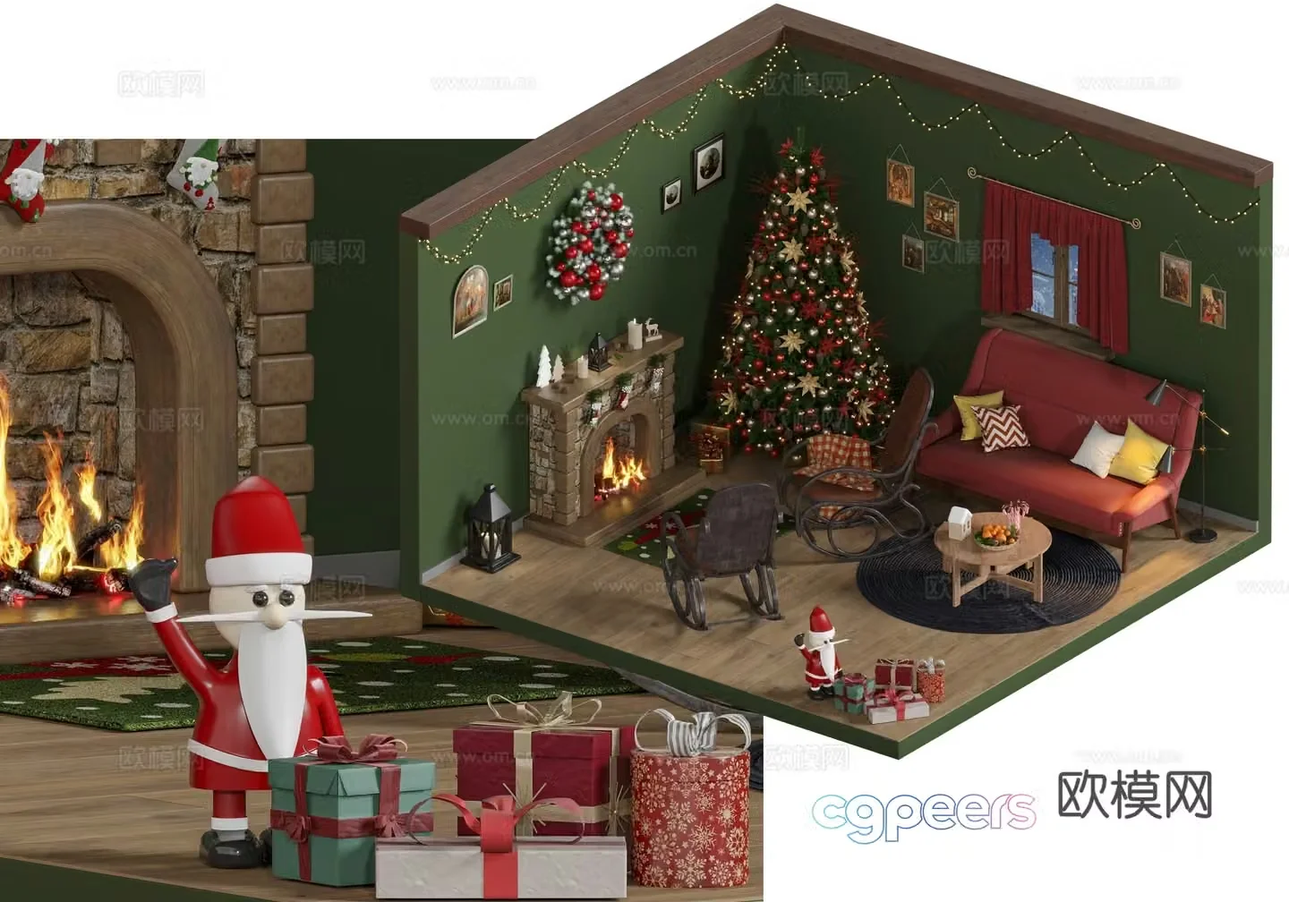 Christmas house Christmas tree Christmas decorations 3d model