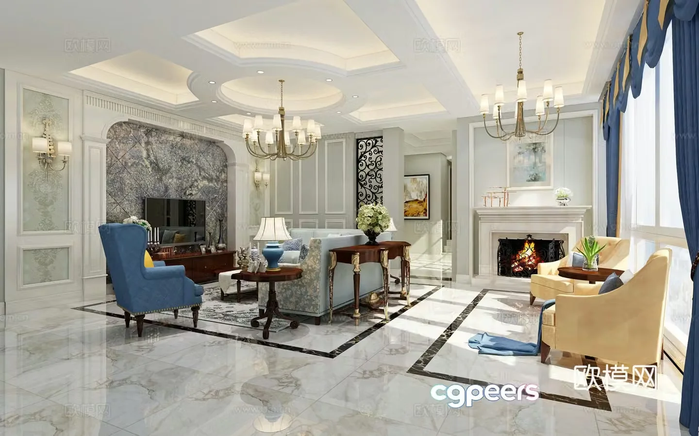 American living room model sofa 3d model