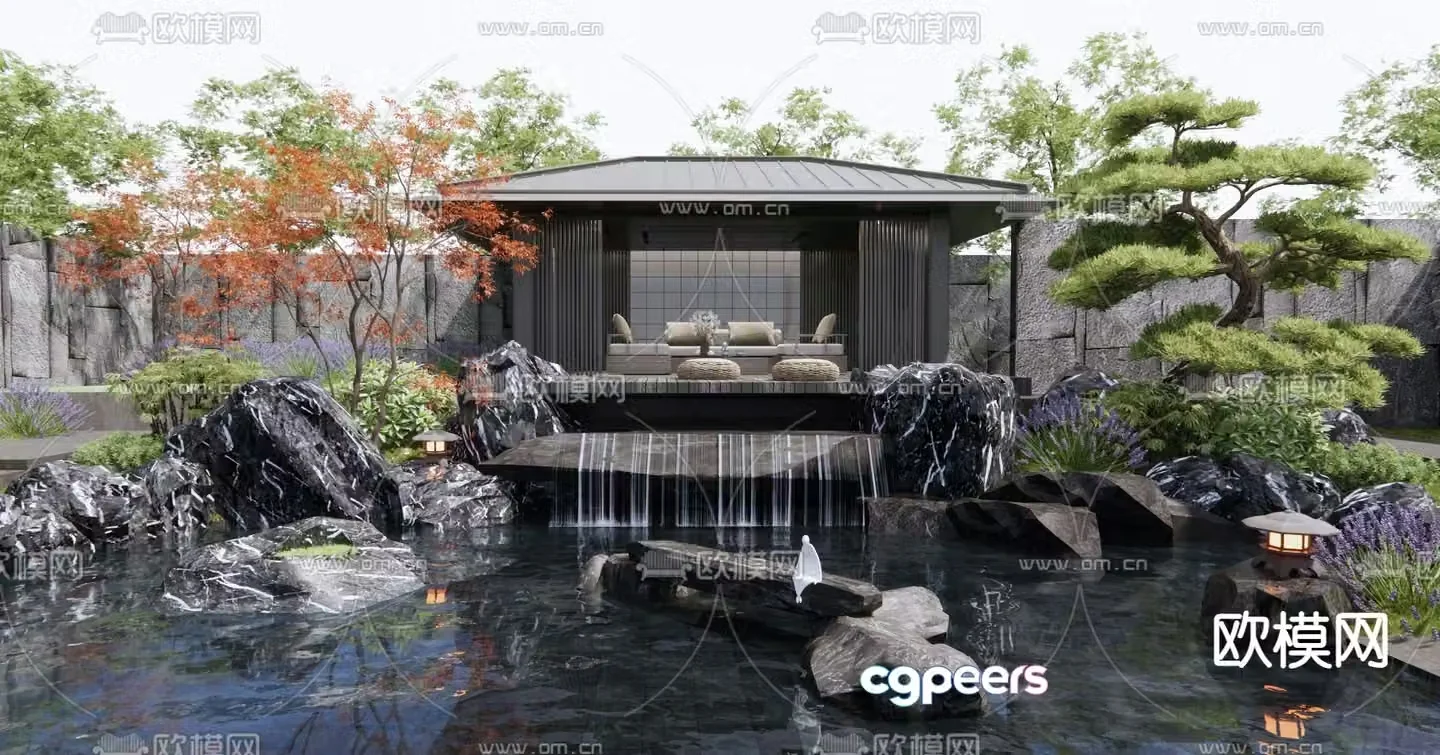 Courtyard landscape rockery waterscape 3D model