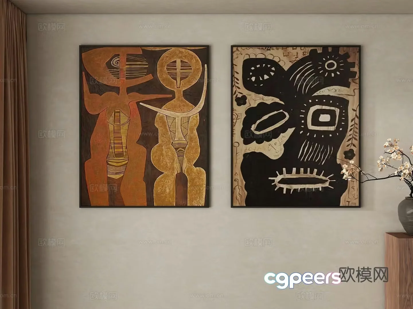 Middle-aged abstract hanging paintings decorative paintings 3d model