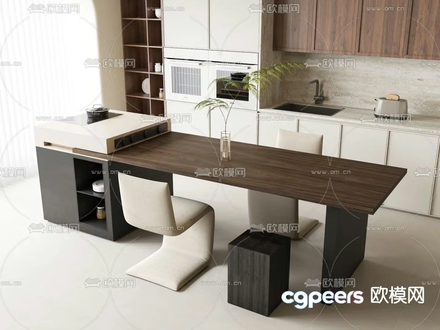 Wabi-sabi dining table and chairs Nakajima dining table 3D model