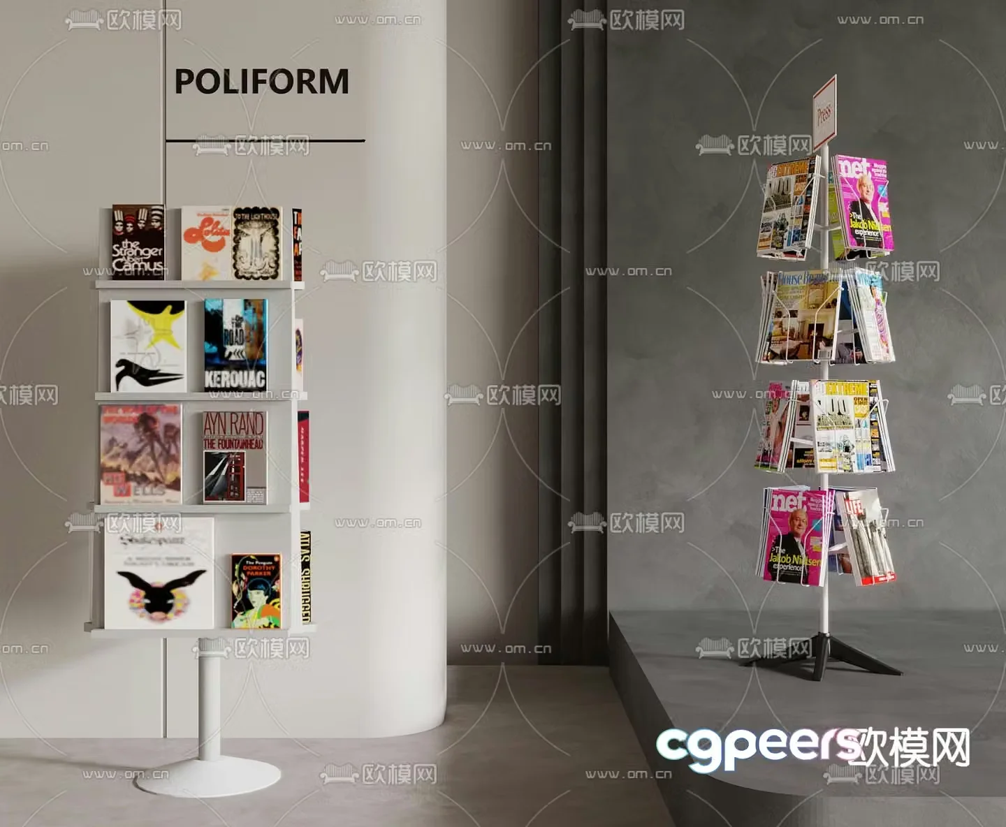 Modern bookshelf Magazine shelf 3d model