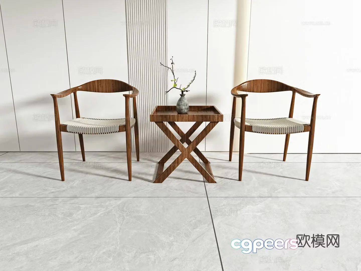 Chinese casual chair combination 3D model