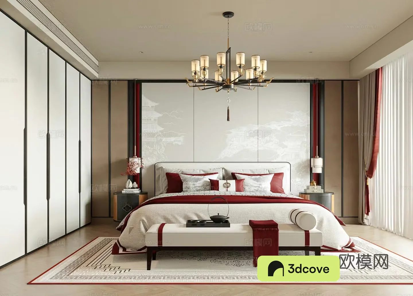 New Chinese style bedroom bedside stool new Chinese style chandelier bedside table