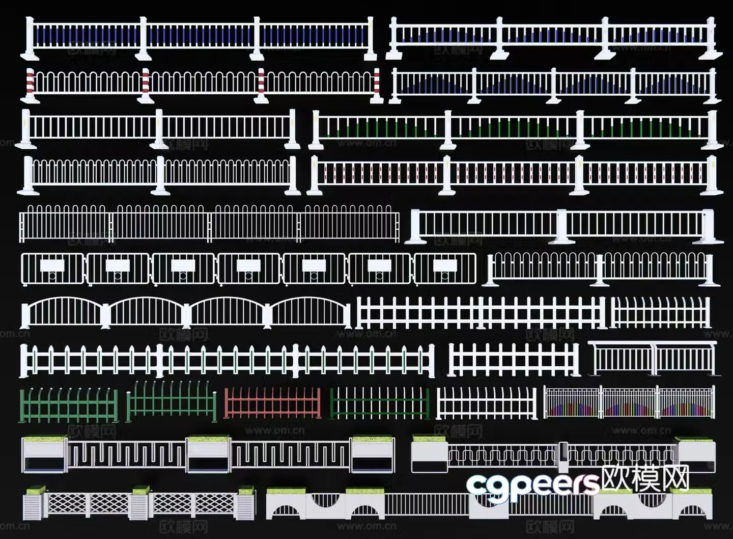 Modern road guardrail Municipal railing Traffic guardrail Green flower box railing Highway guardrail 3d model