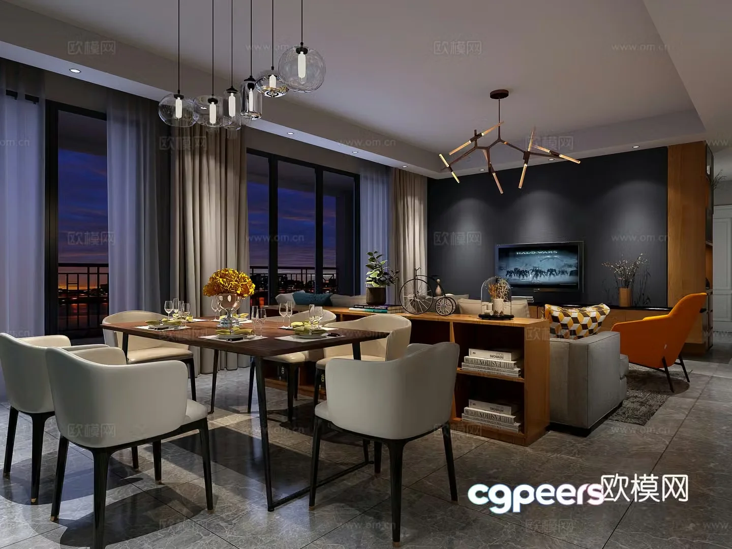 Modern living and dining table and chairs sofa and coffee table single chair side cabinet decoration cabinet TV cabinet 3d model