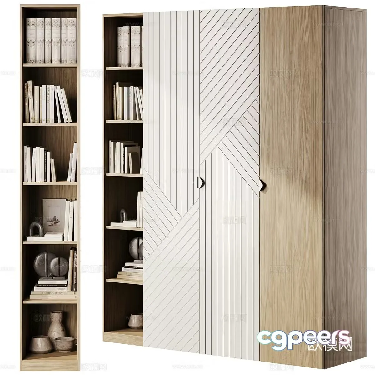 New Chinese-style solid wood finished wardrobe 3D model