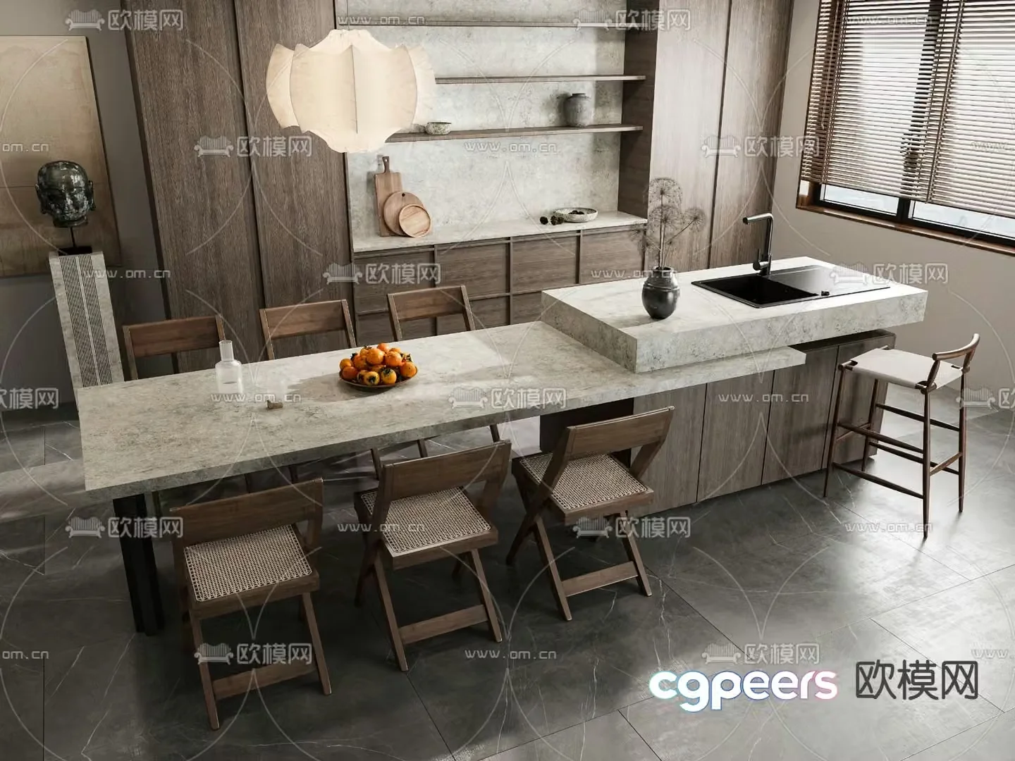 Wasabi Dining Table and Chair Zhongdao Cabinet 3D Model