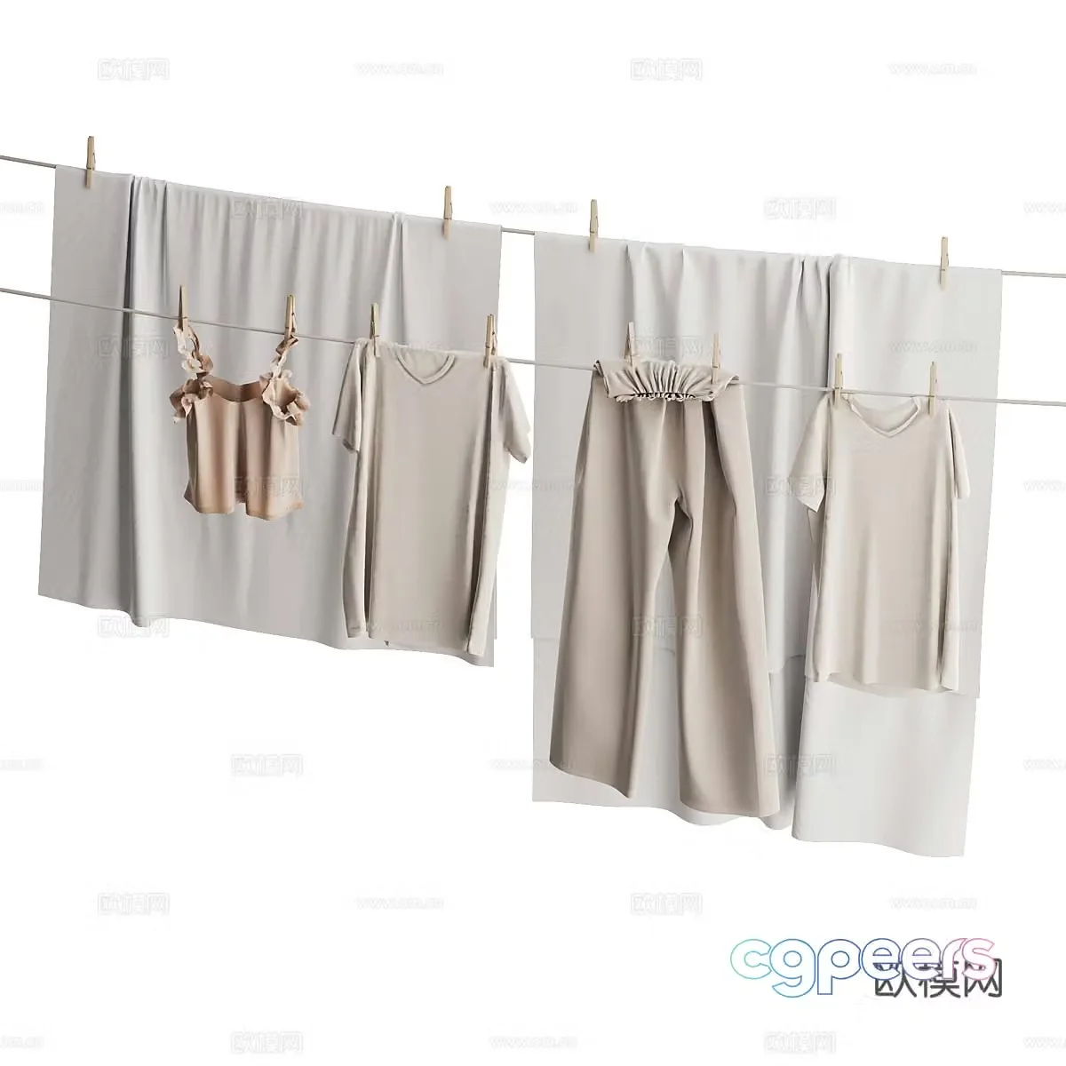 Modern Clothes Line Clothes 3d Model