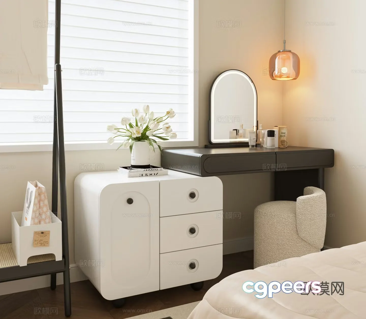 Modern French dressing table Cream style dressing table Modern dressing table French decorative painting Dressing mirror 3d model