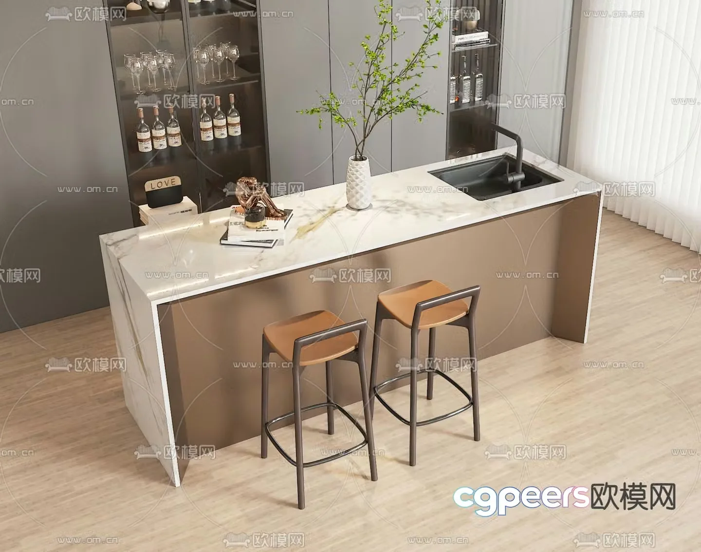 Marble bar island table 3D model