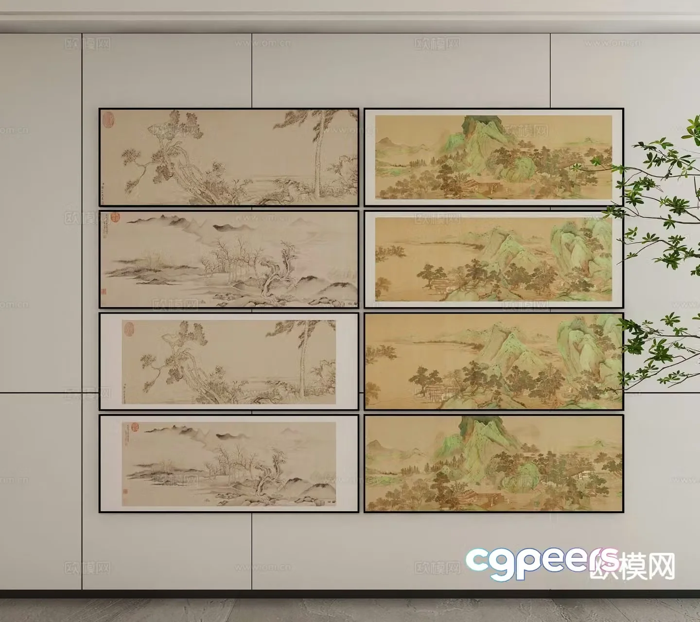 New Chinese style ink painting landscape painting decorative painting 3D model