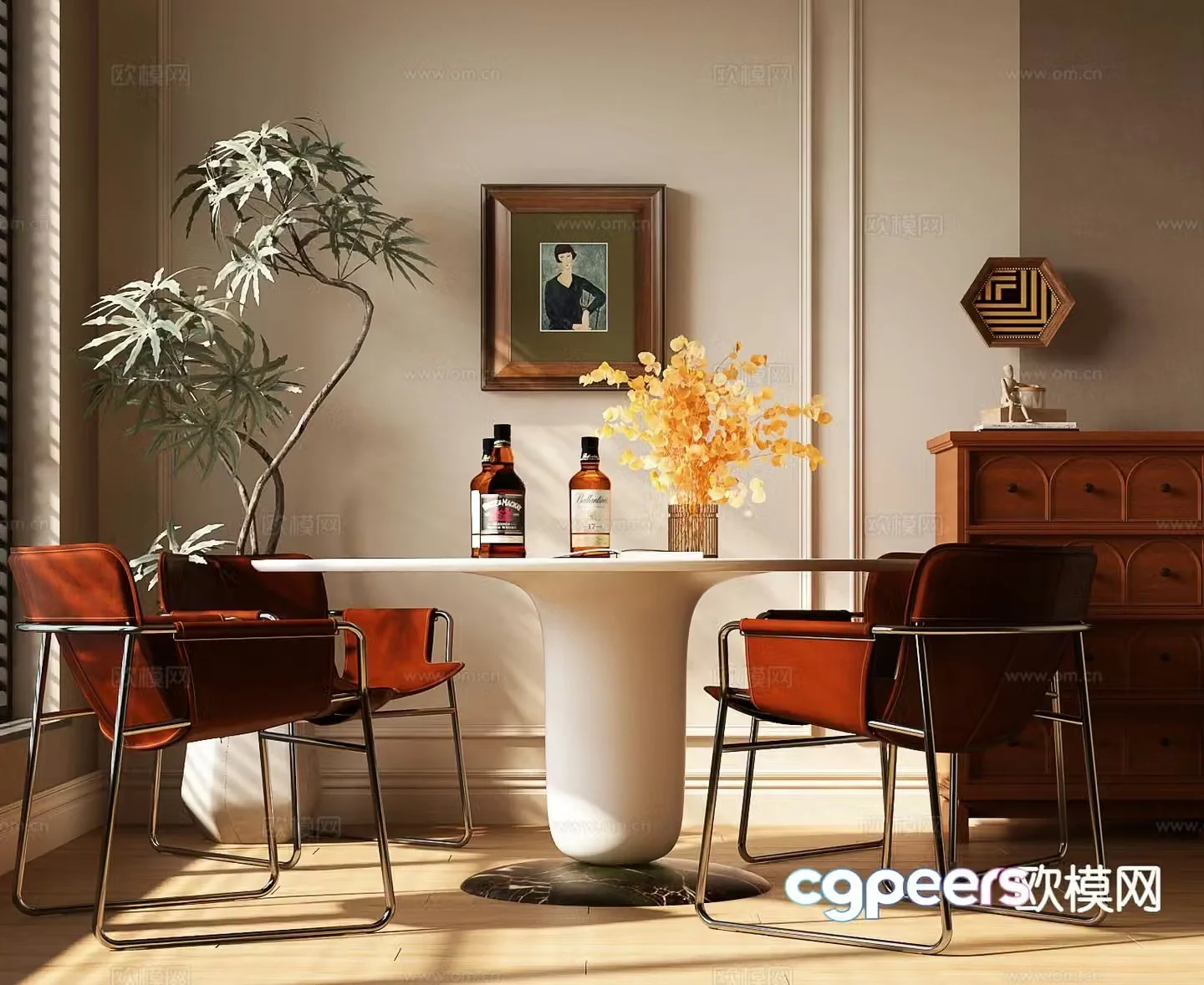 Medieval style dining table and chairs 3d model