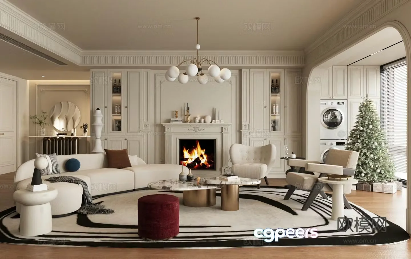 French home living room large living room sofa coffee table combination 3D model
