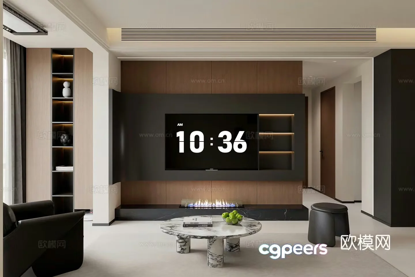 Modern living room TV background wall TV cabinet Modern living room Italian living room Dark wind 3d model
