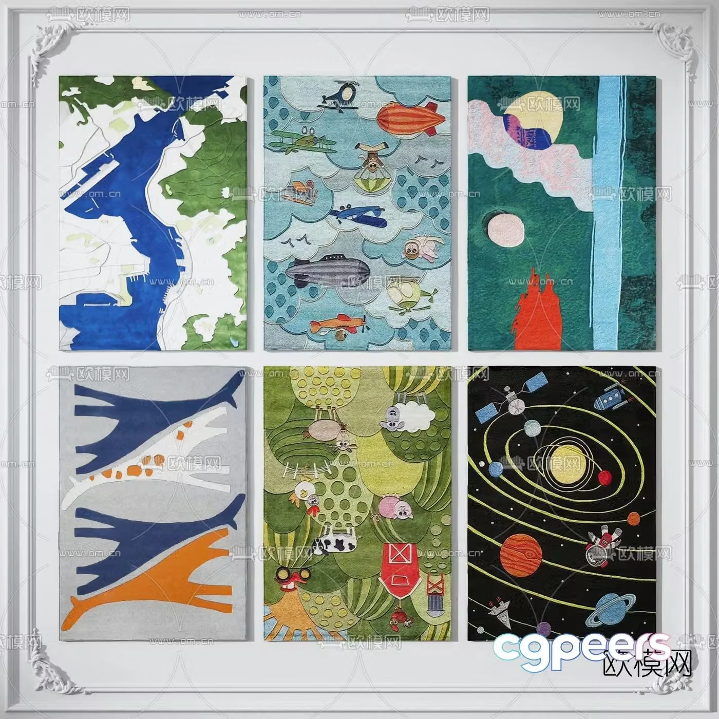 Nordic square children’s rug 3d model