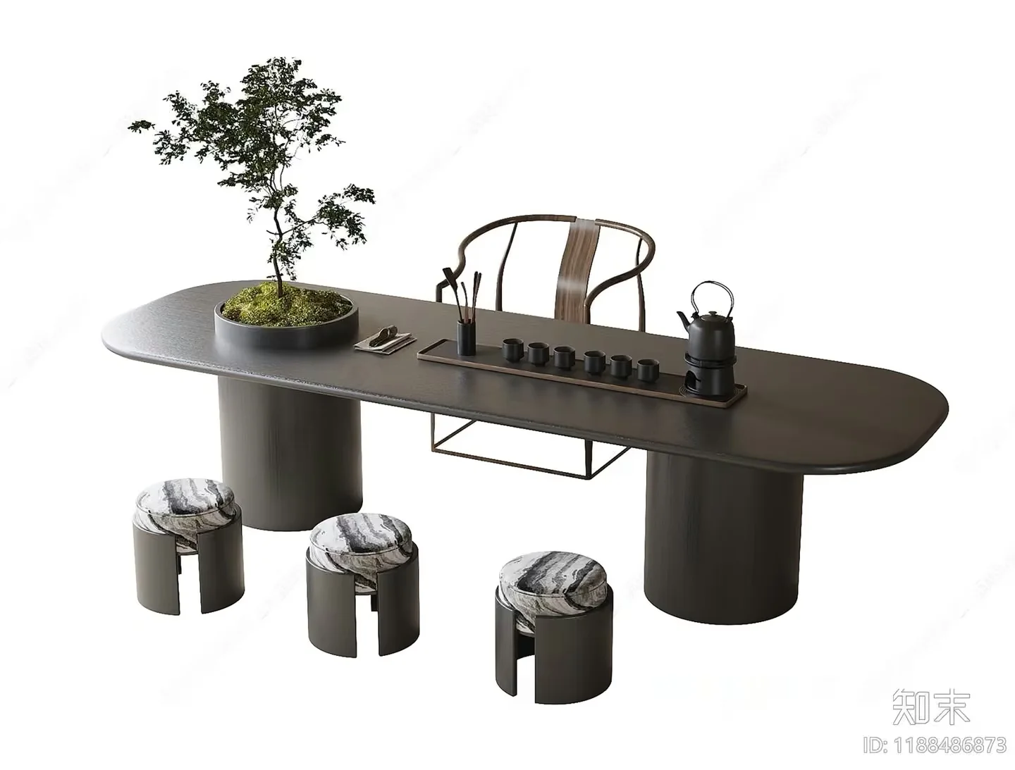 A Table With A Plant On It 3D Model – 1230 – VRAY Render