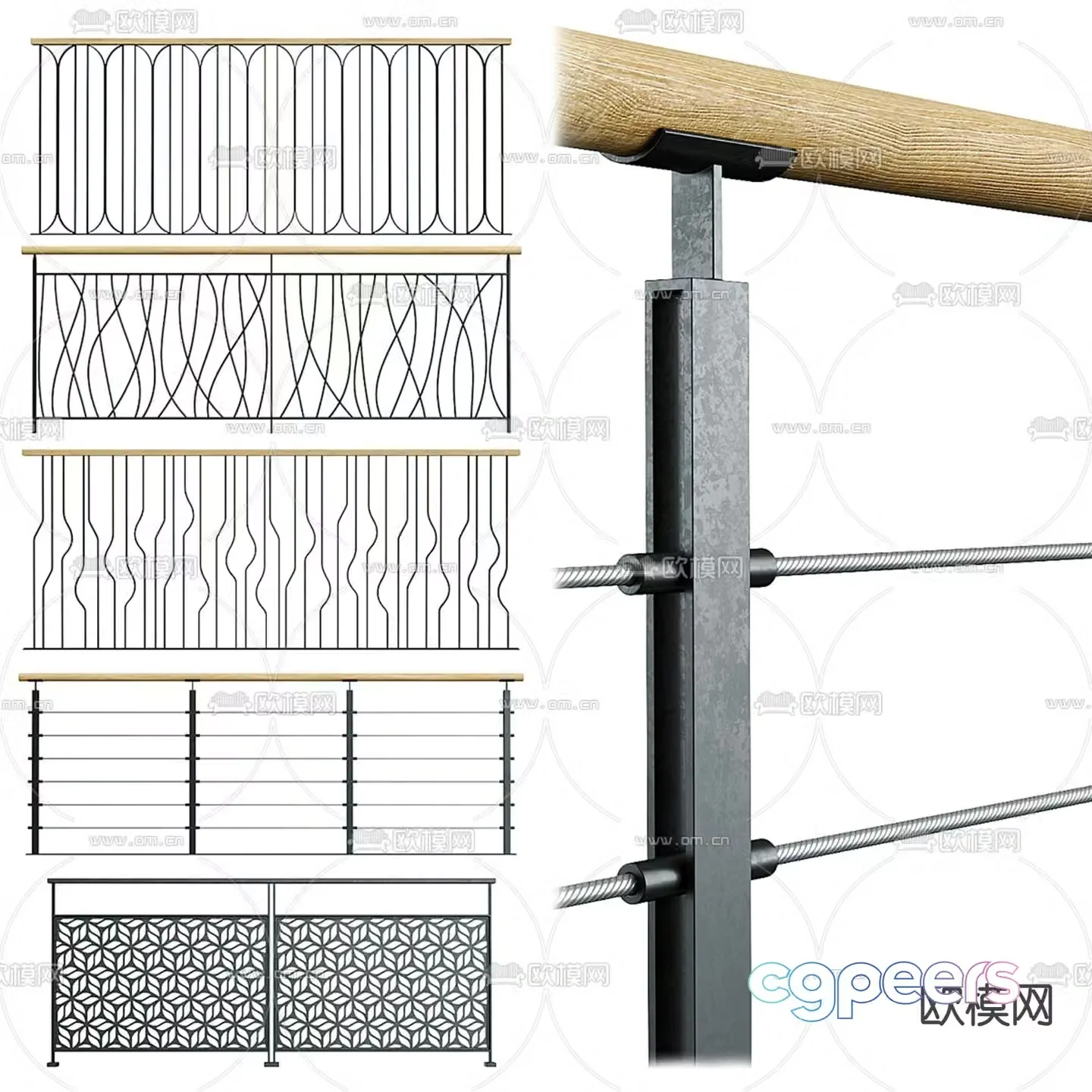 Wrought iron railing fence guardrail 3d model