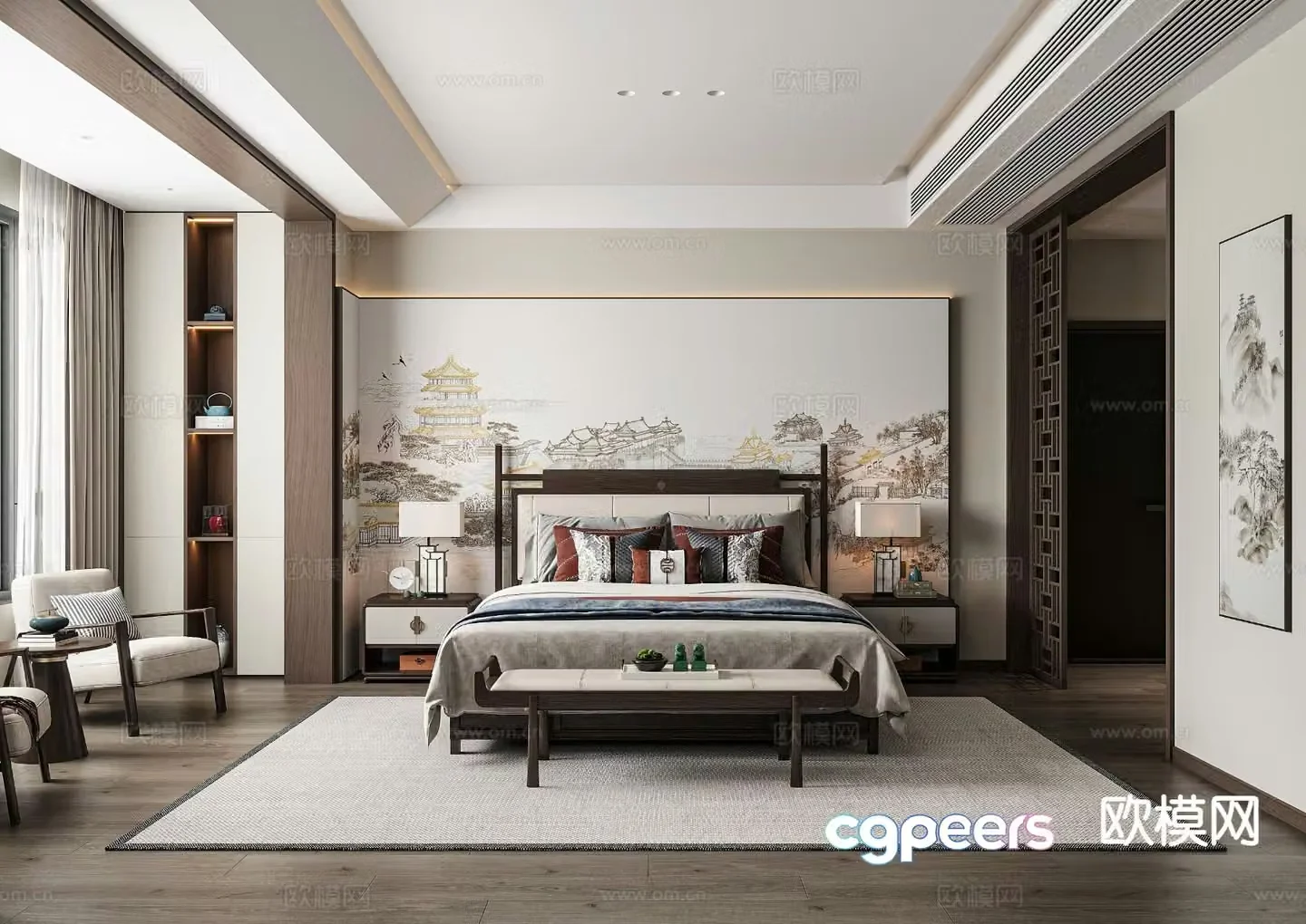 New Chinese style bedroom master bedroom 3d model