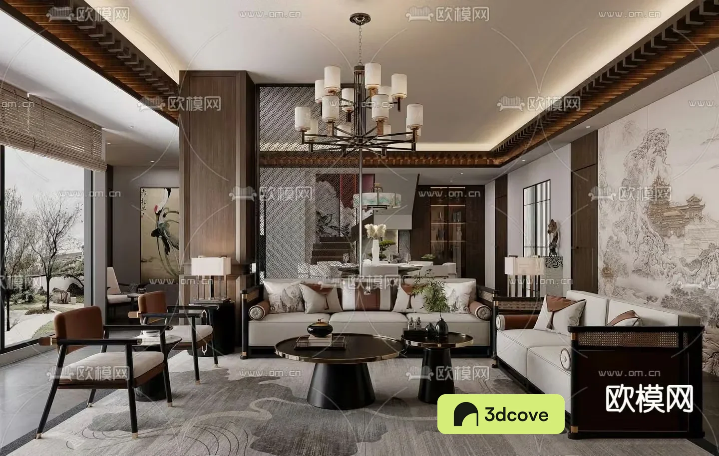 New Chinese style living and dining room