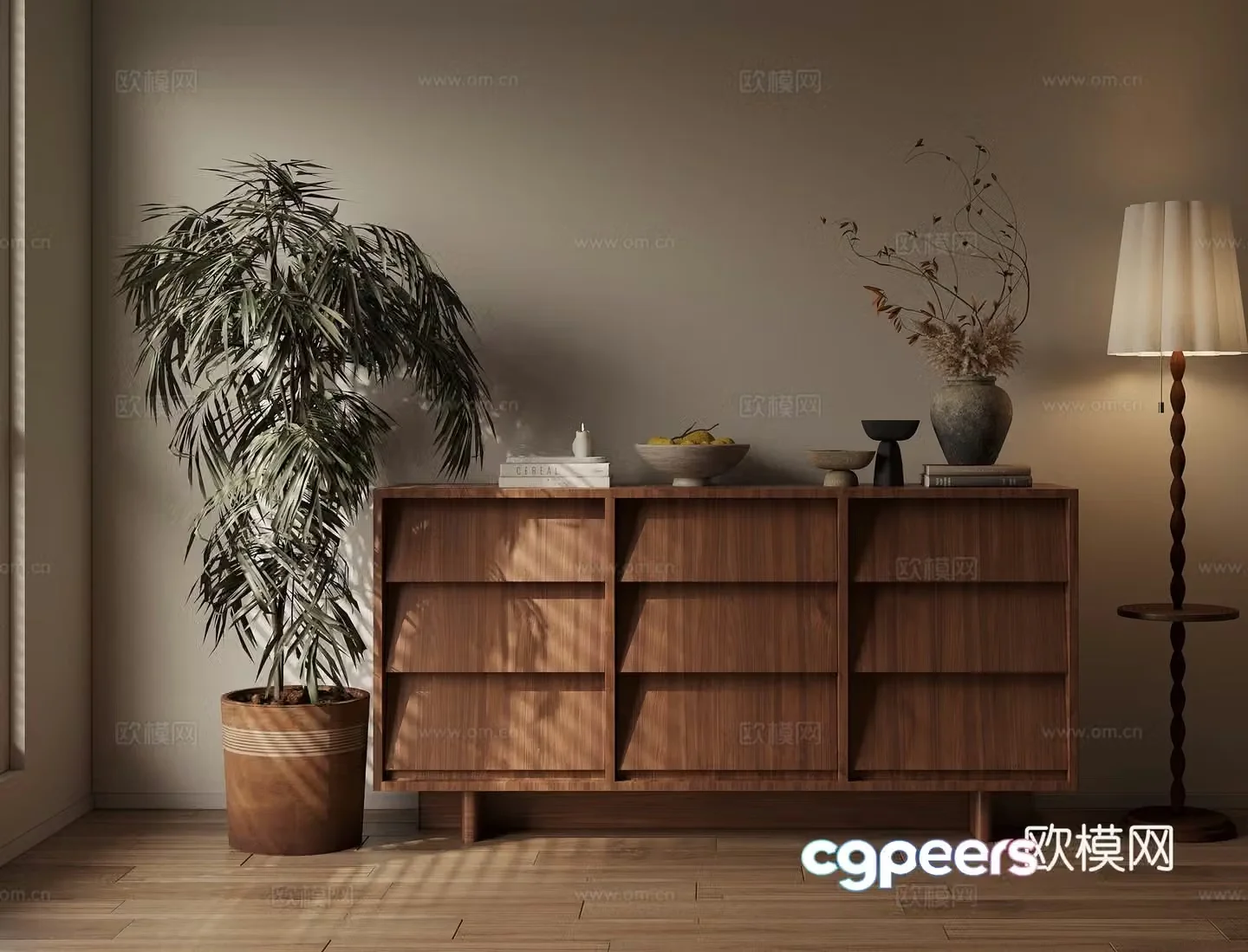 Medieval style low cabinet chest of drawers entrance cabinet 3D model