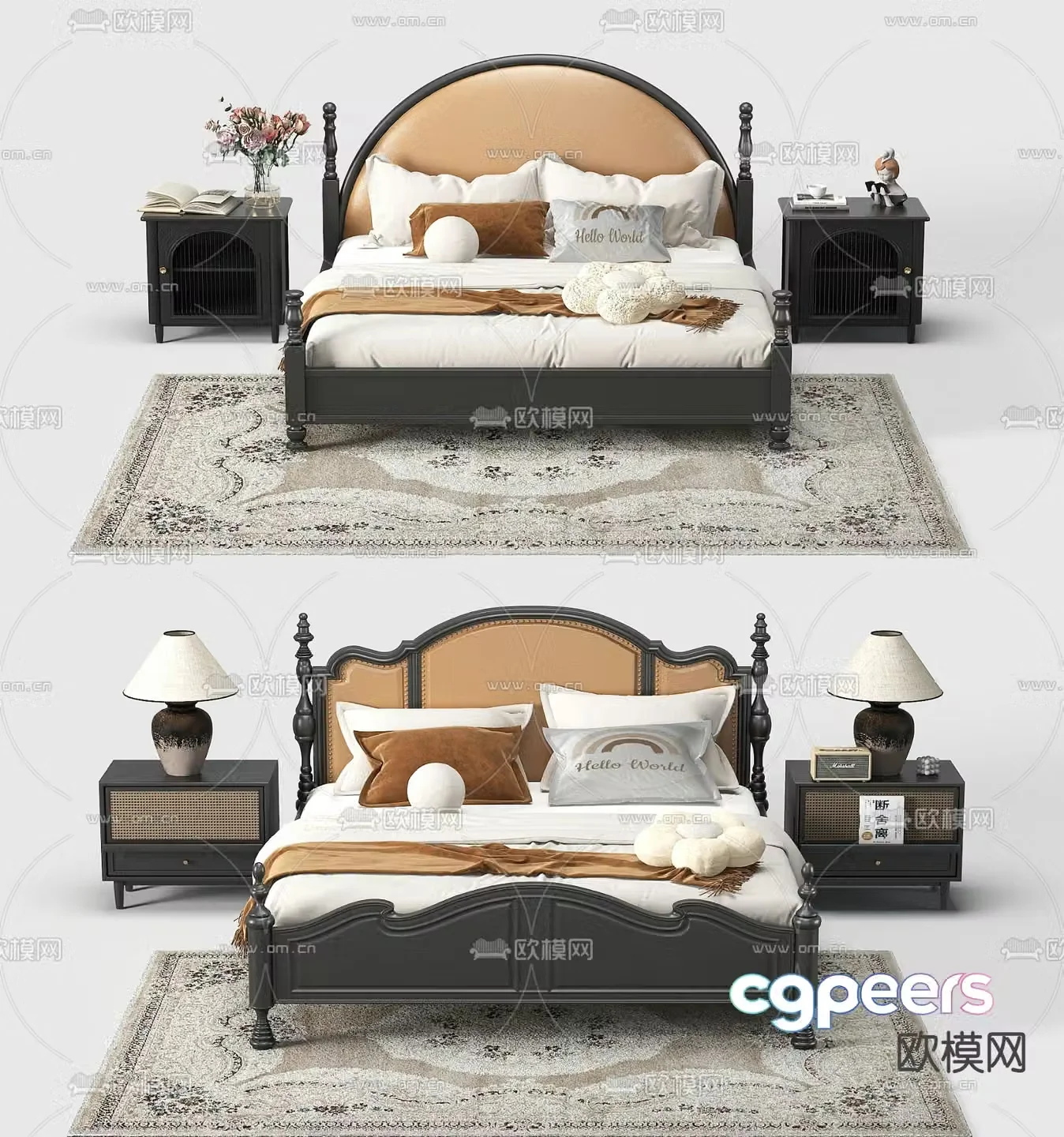 French double bed 3d model