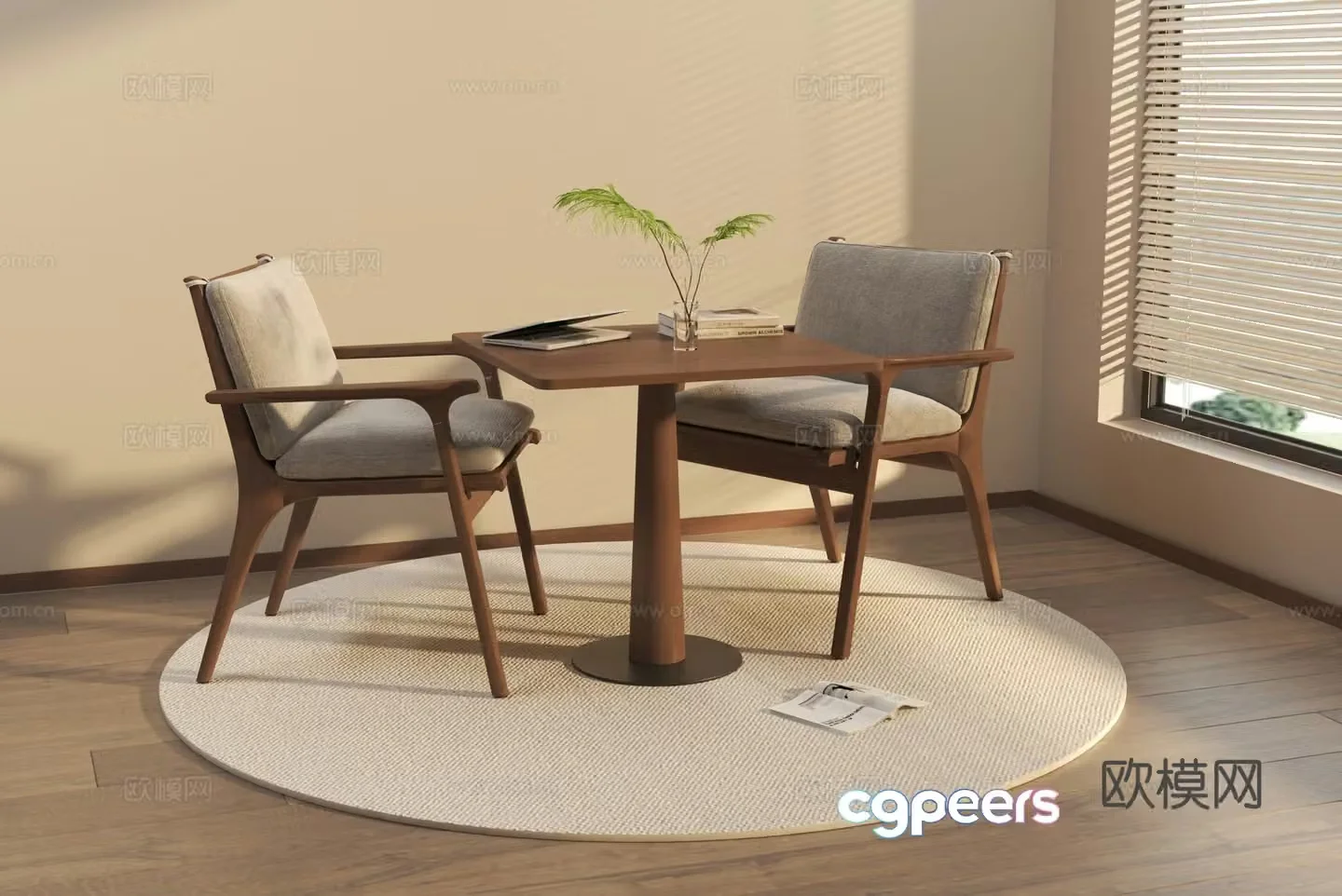 Modern casual table and chair_Modern solid wood casual table and chair 3D model
